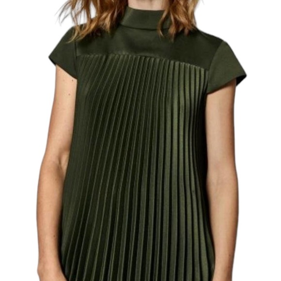 Ted Baker Tops - Ted Baker Forest Green Laurra Cap Sleeve Pleated Top Size 10